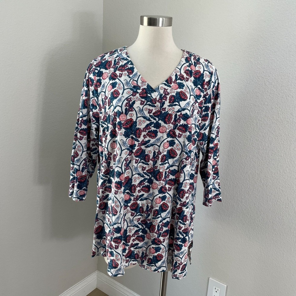 Style & Co Womens Plus XXL Floral Tunic Top 3/4 Sleeves Floral Pomegranate Bird